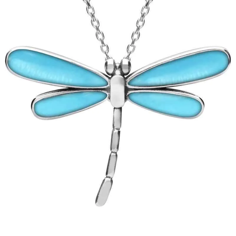 Sterling Silver Turquoise Four Stone Small Dragonfly Necklace sold by Jura Watches