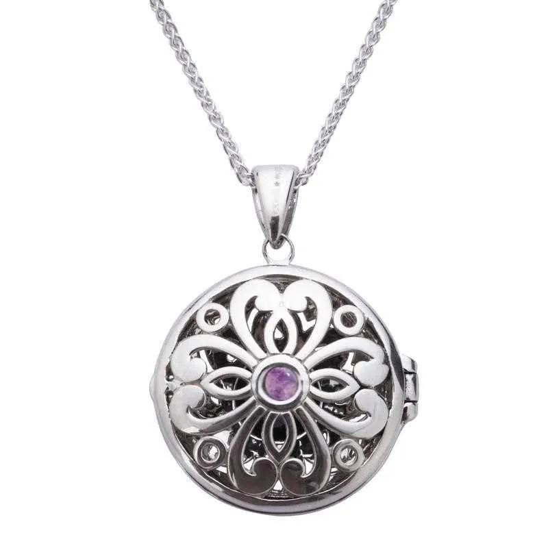 Sterling Silver Blue John Marcasite Round Floral Locket Necklace sold by Jura Watches product image thumbnail 2