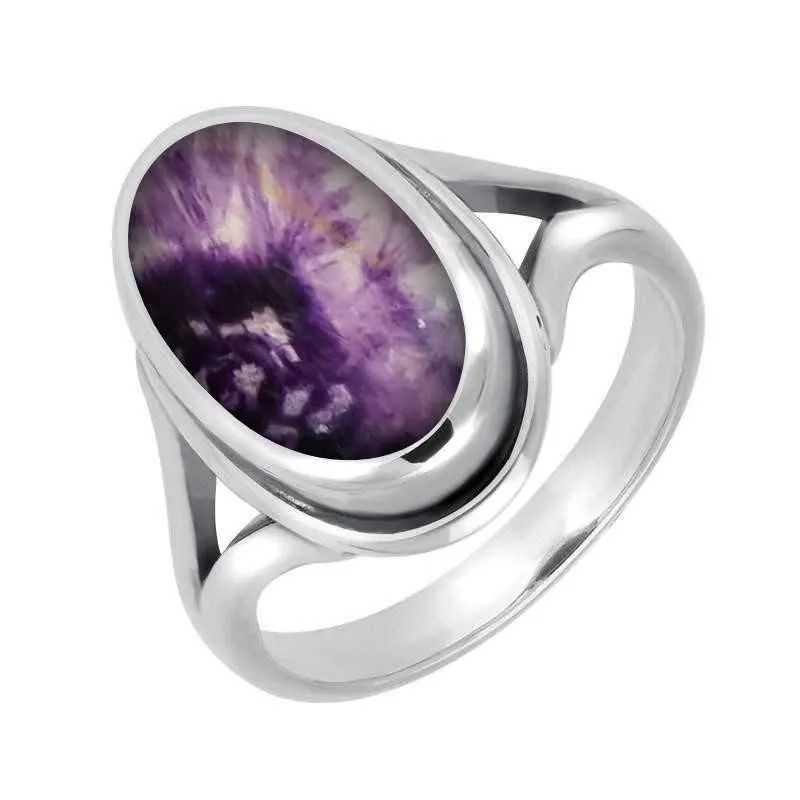 Sterling Silver Blue John Oval Ridged Ring sold by Jura Watches