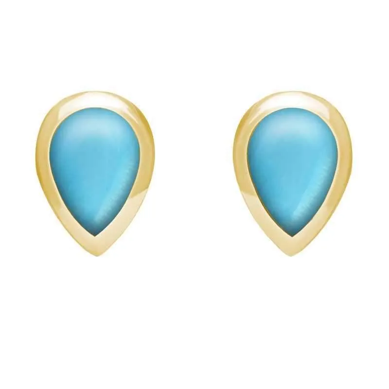 9ct Yellow Gold Turquoise Small Teardrop Stud Earrings sold by Jura Watches