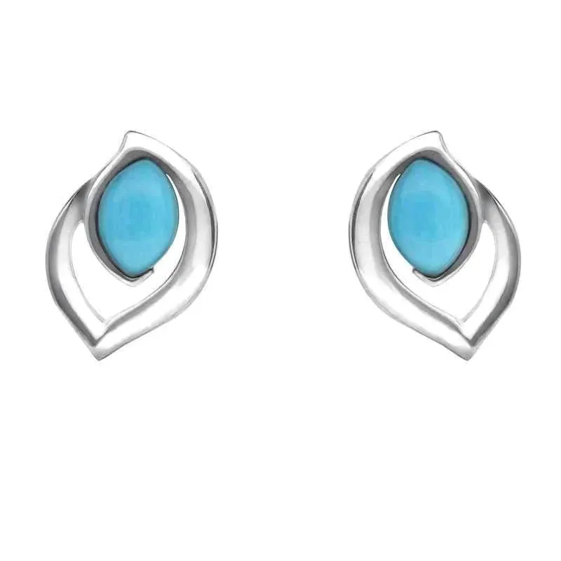 Sterling Silver Turquoise Marquise Flame Stud Earrings sold by Jura Watches