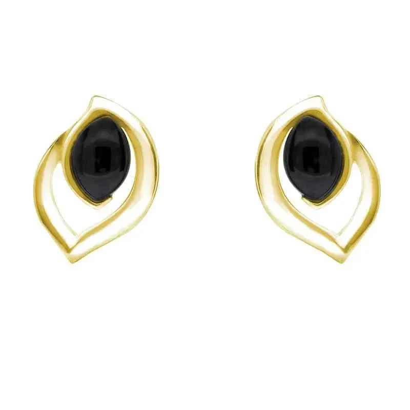 9ct Yellow Gold Whitby Jet Marquise Flame Stud Earrings sold by Jura Watches