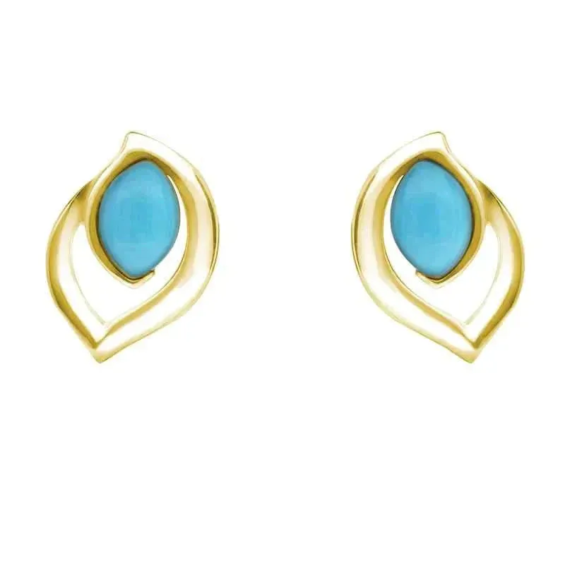 9ct Yellow Gold Turquoise Marquise Flame Stud Earrings sold by Jura Watches