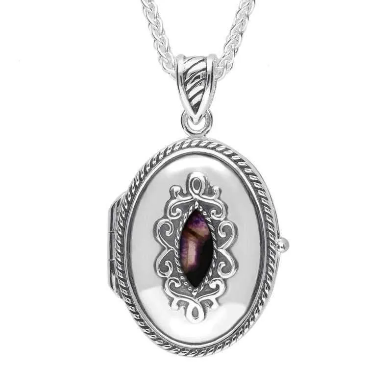 Sterling Silver Blue John Oval Marquise Stone Locket sold by Jura Watches