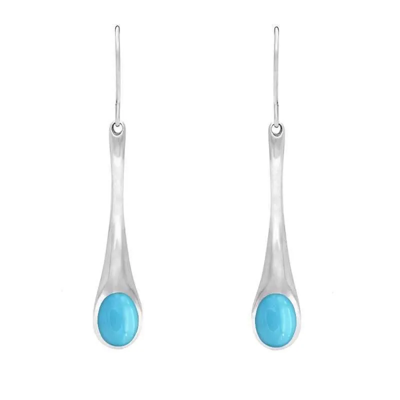 Sterling Silver Turquoise Long Tapered Drop Hook Earrings sold by Jura Watches