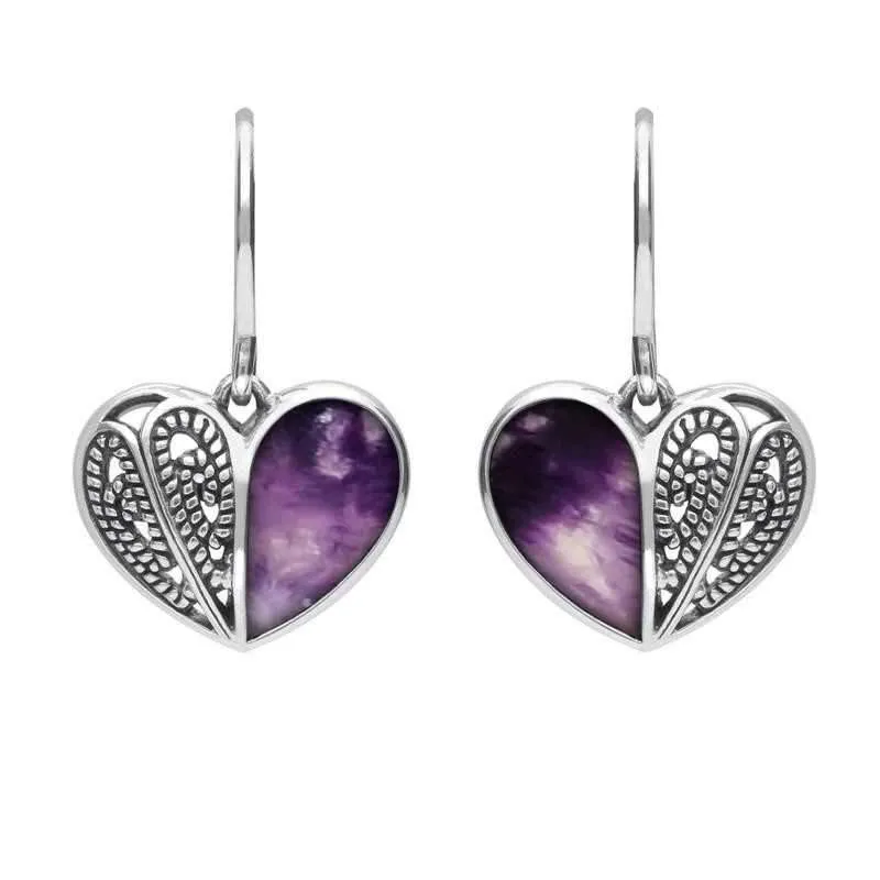 Sterling Silver Blue John Half Stone Heart Hook Earrings sold by Jura Watches