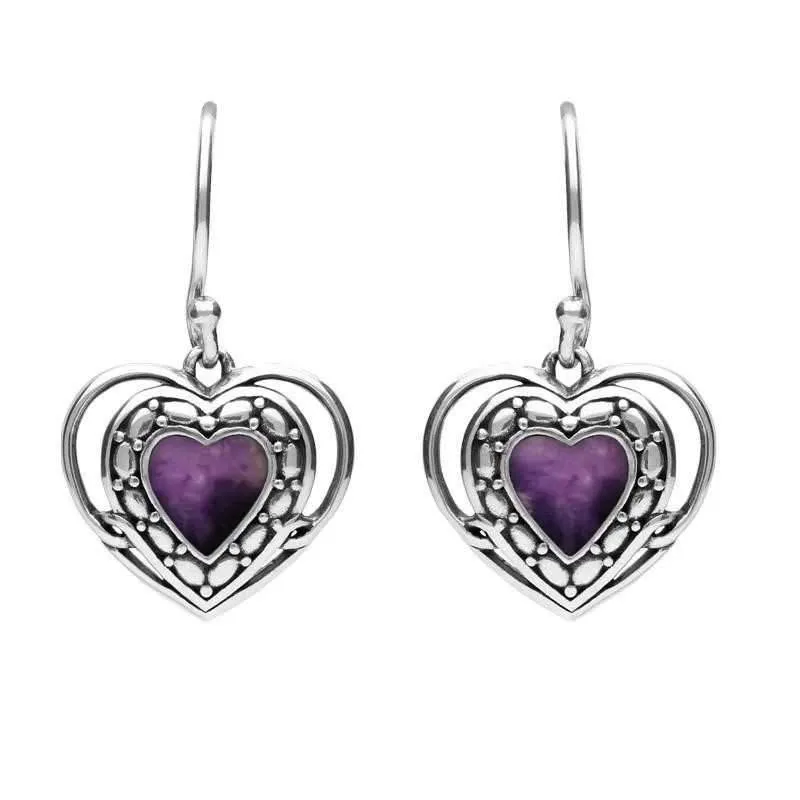 Sterling Silver Blue John Heart in Heart Drop Hook Earrings sold by Jura Watches
