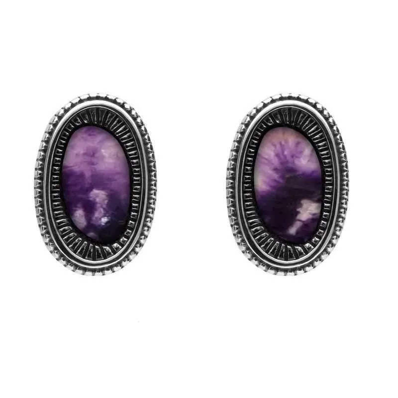 Sterling Silver Blue John Ridged Oval Stud Earrings sold by Jura Watches