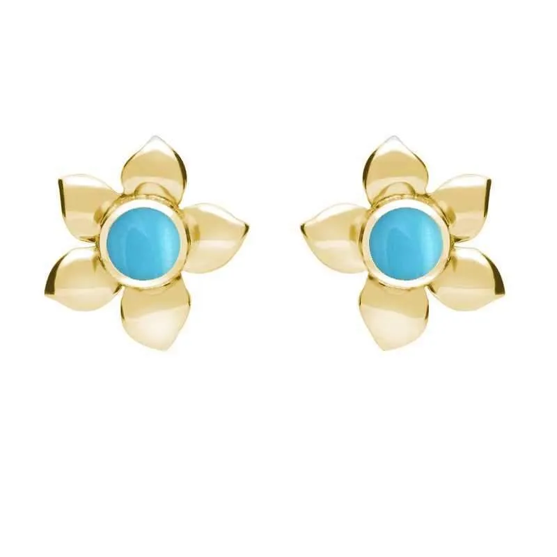 9ct Yellow Gold Turquoise Petal Stud Earrings sold by Jura Watches