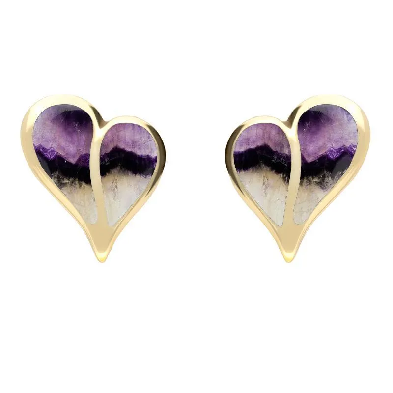 9ct Yellow Gold Blue John Split Heart Stud Earrings sold by Jura Watches
