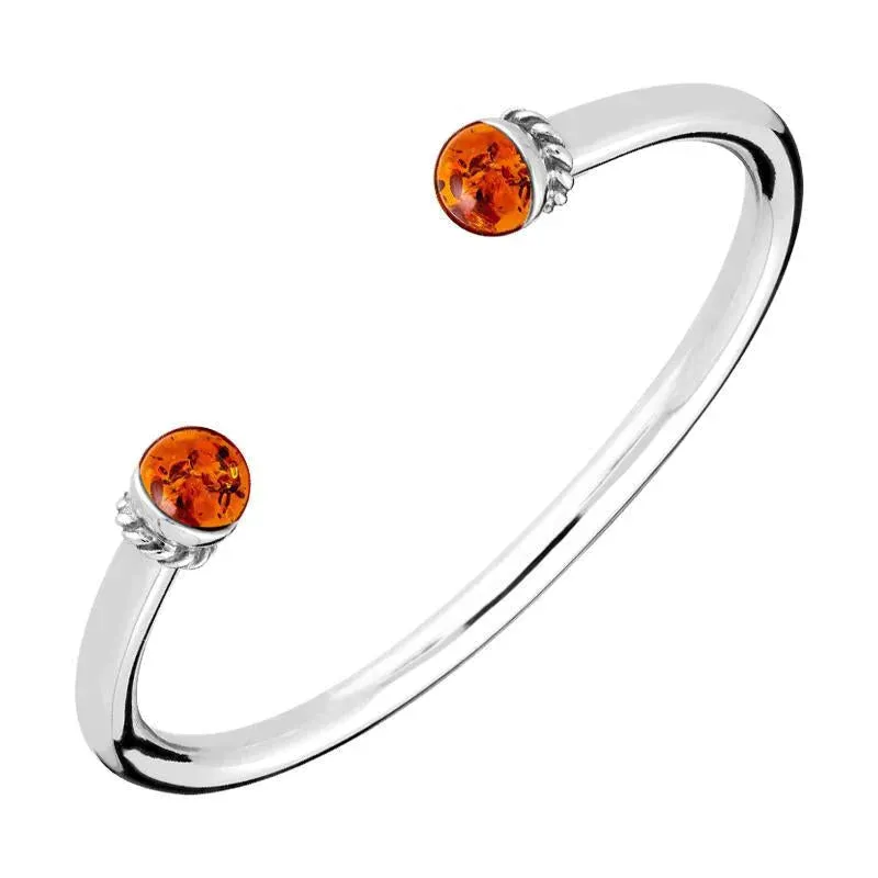 Sterling Silver Amber Bead Torc Twist Bangle sold by Jura Watches