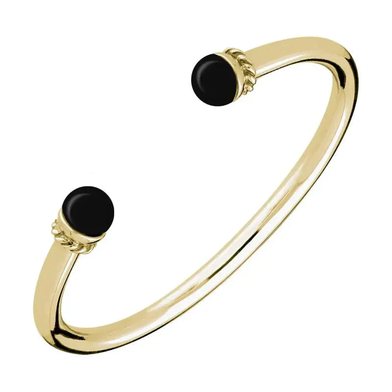 9ct Yellow Gold Whitby Jet Bead Twist Bangle sold by Jura Watches