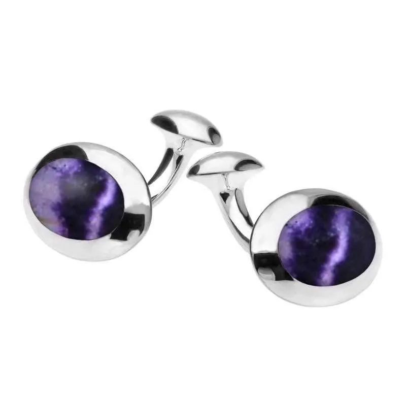 Sterling Silver Blue John Domed Oval Cufflinks sold by Jura Watches