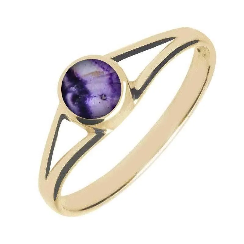 9ct Yellow Gold Blue John Round Split Shoulder Ring sold by Jura Watches