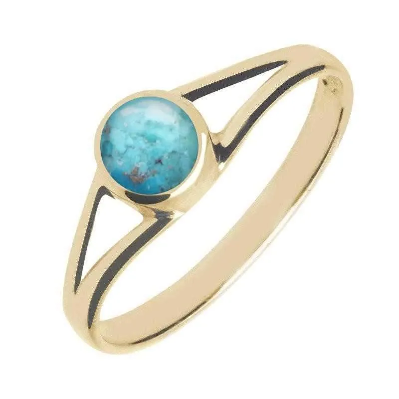 9ct Yellow Gold Turquoise Round Split Shoulder Ring sold by Jura Watches