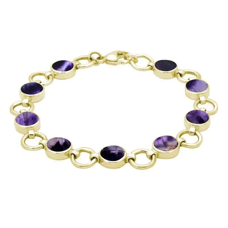 9ct Yellow Gold Blue John Nine Stone Round Ring Bracelet sold by Jura Watches