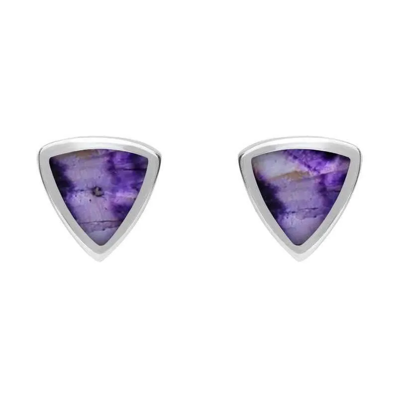Sterling Silver Blue John Small Curved Triangle Stud Earrings sold by Jura Watches