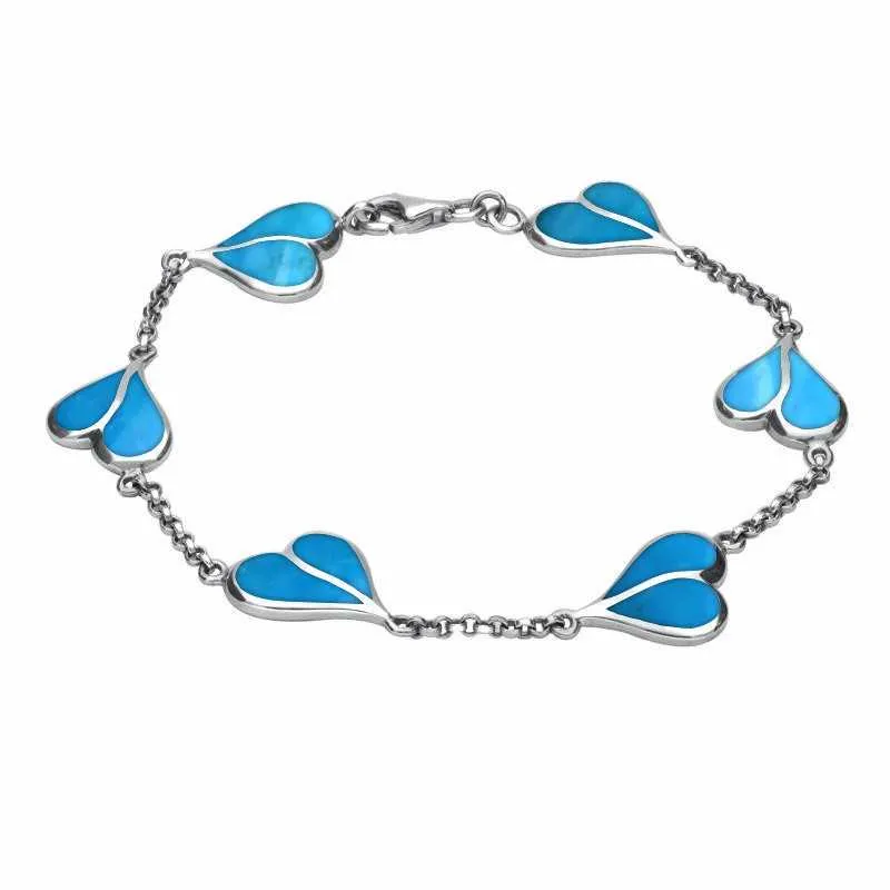 Sterling Silver Turquoise Split Heart Bracelet sold by Jura Watches