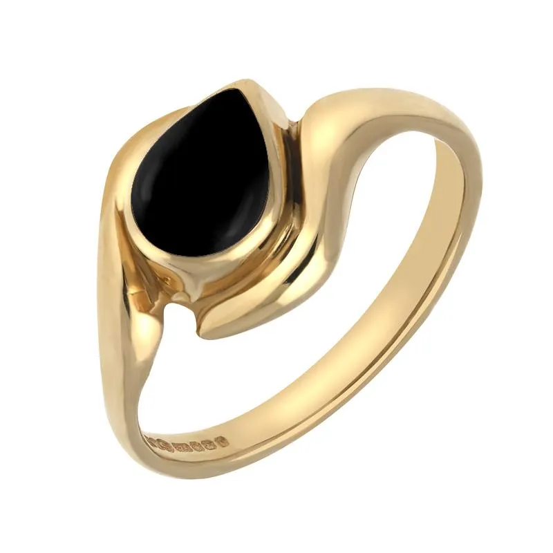 9ct Yellow Gold Whitby Jet Offset Pear Ring sold by Jura Watches