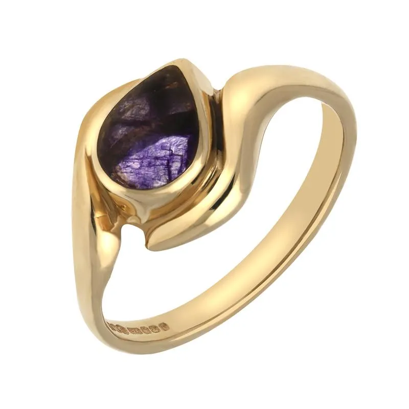 9ct Yellow Gold Blue John Offset Pear Ring sold by Jura Watches