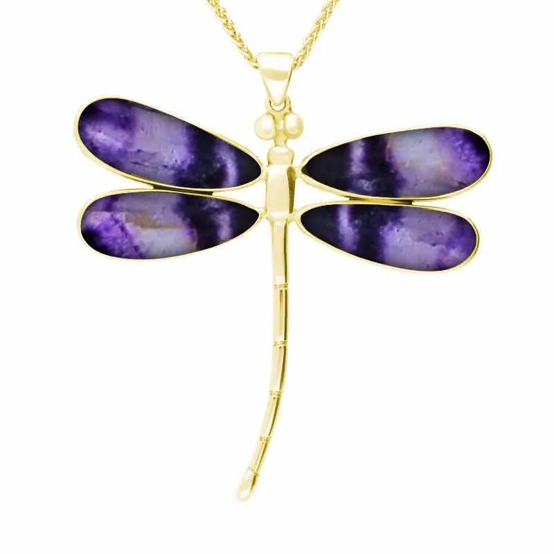 9ct Yellow Gold Blue John Four Stone Large Dragonfly Necklace sold by Jura Watches