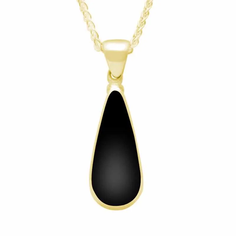 9ct Yellow Gold Whitby Jet Long Pear Necklace sold by Jura Watches