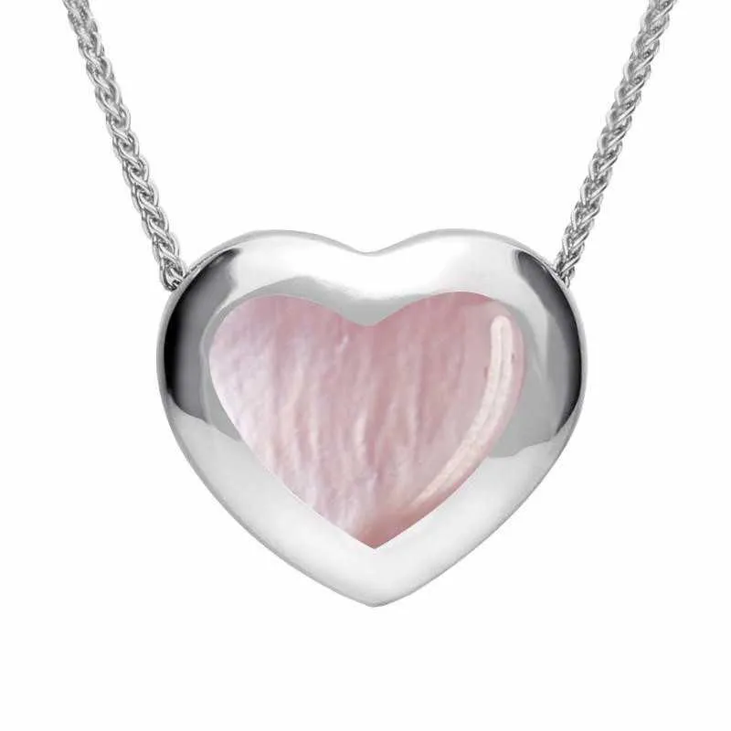 Sterling Silver Pink Mother Of Pearl Framed Heart Necklace sold by Jura Watches