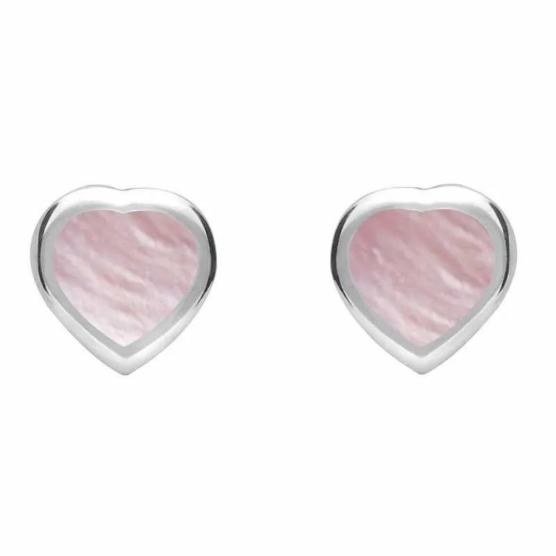Sterling Silver Pink Mother of Pearl Small Framed Heart Stud Earrings sold by Jura Watches