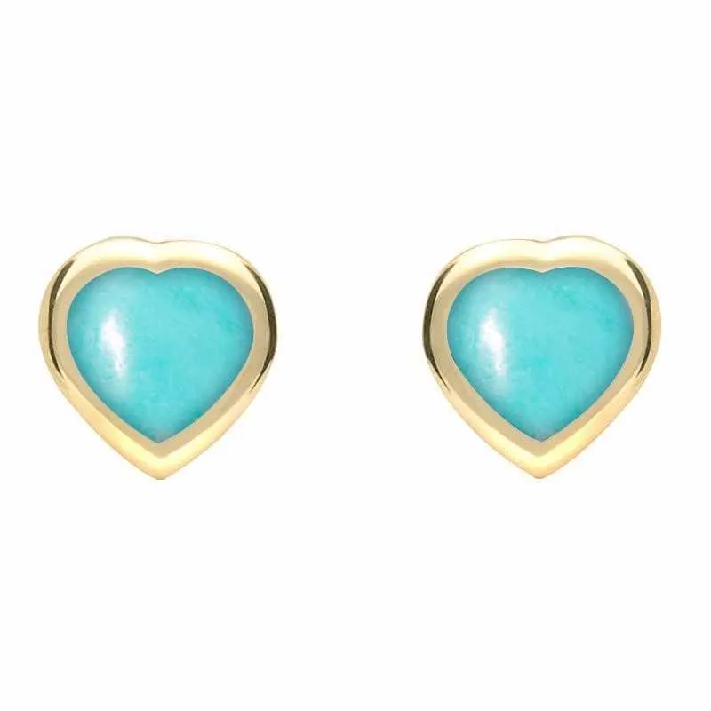 9ct Yellow Gold Turquoise Small Framed Heart Stud Earrings sold by Jura Watches