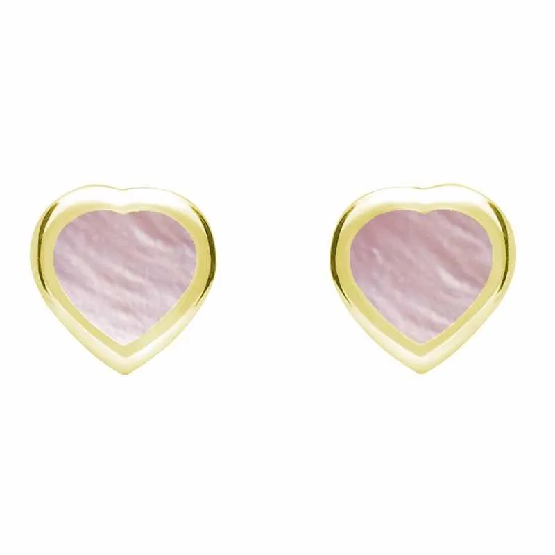 9ct Yellow Gold Pink Mother Of Pearl Small Framed Heart Stud Earrings sold by Jura Watches