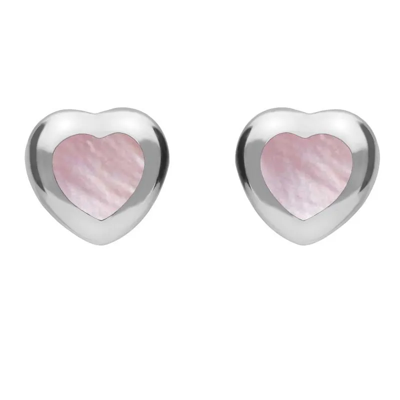 Sterling Silver Pink Mother Of Pearl Framed Heart Stud Earrings sold by Jura Watches