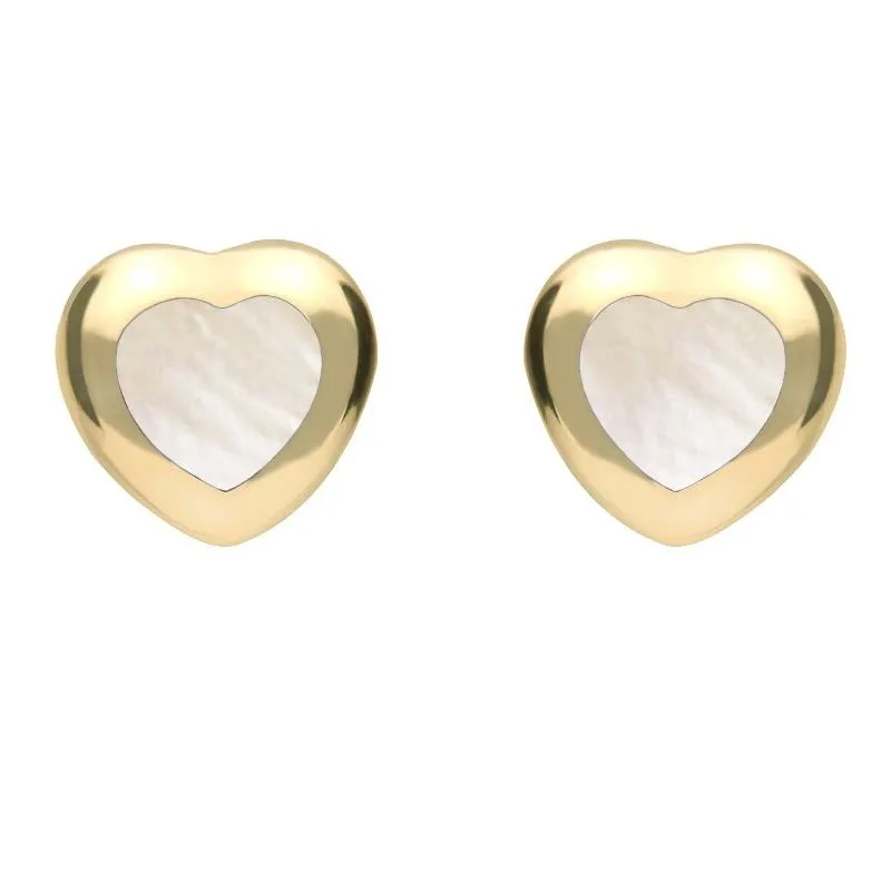9ct Yellow Gold White Mother of Pearl Framed Heart Stud Earrings sold by Jura Watches