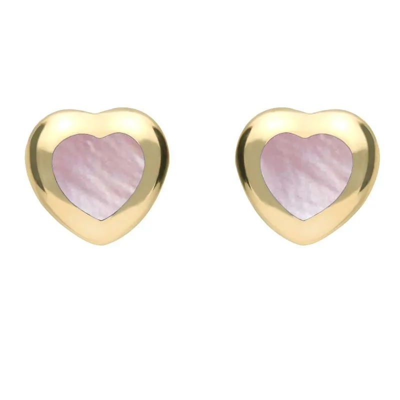 9ct Yellow Gold Pink Mother Of Pearl Framed Heart Stud Earrings sold by Jura Watches