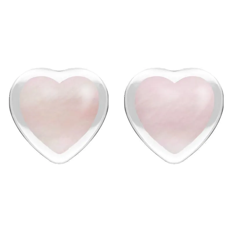 Sterling Silver Pink Mother of Pearl Large Framed Heart Stud Earrings sold by Jura Watches