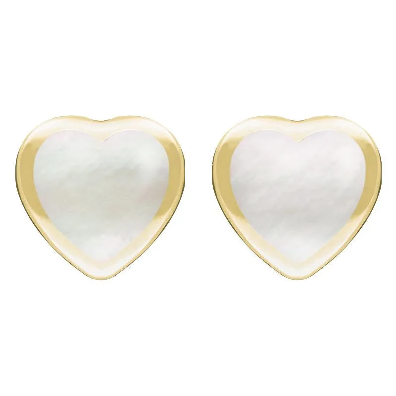 9ct Yellow Gold White Mother Of Pearl Large Framed Heart Stud Earrings sold by Jura Watches