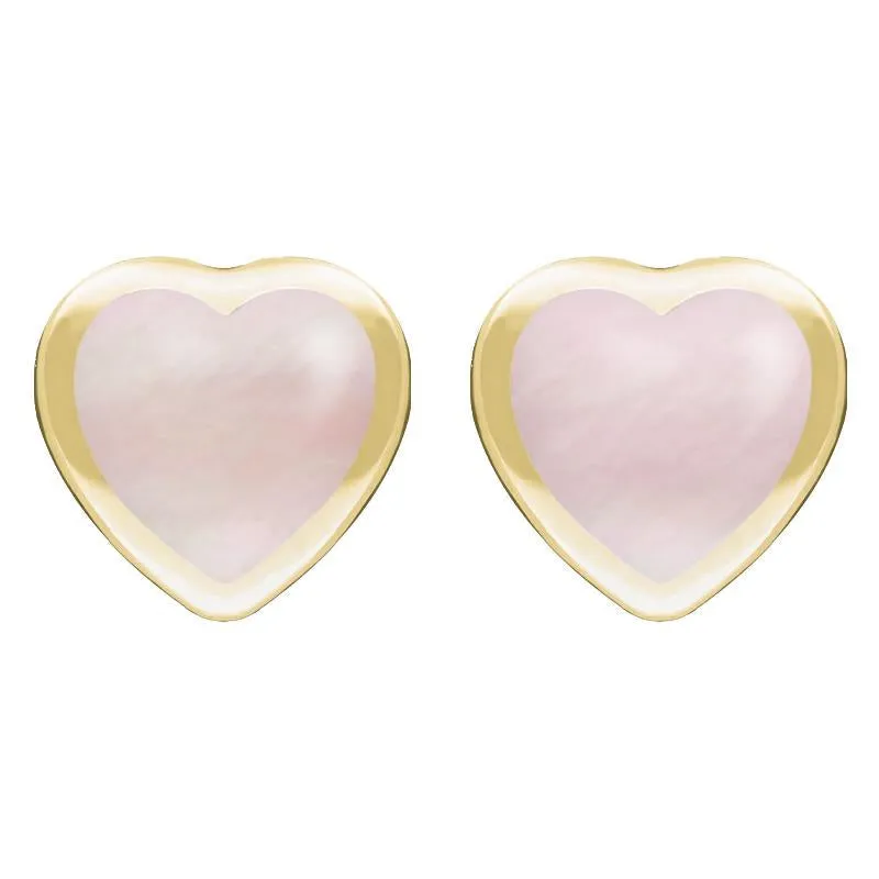 9ct Yellow Gold Pink Mother Of Pearl Large Framed Heart Stud Earrings sold by Jura Watches