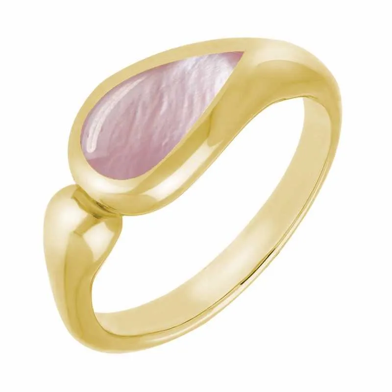 9ct Yellow Gold Pink Mother Of Pearl Toscana Offset Teardrop Ring sold by Jura Watches
