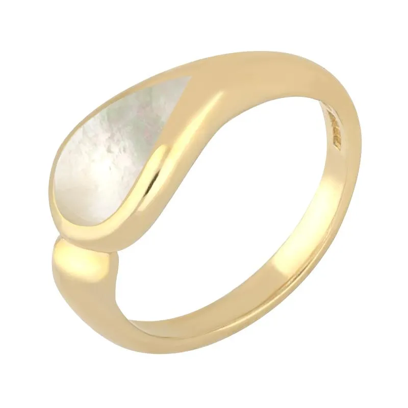 9ct Yellow Gold White Mother Of Pearl Toscana Offset Teardrop Ring sold by Jura Watches