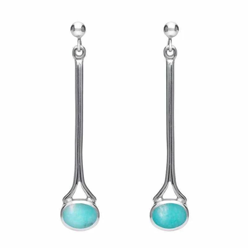 Sterling Silver Turquoise Long Drop Earrings sold by Jura Watches