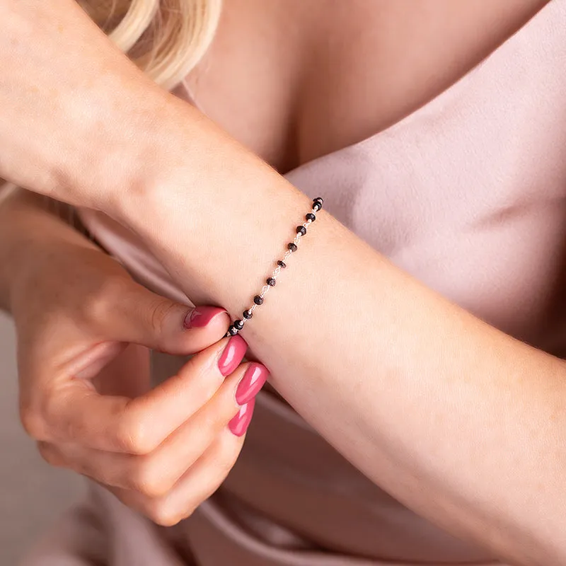 Sterling Silver Whitby Jet Bead Chain Bracelet sold by Jura Watches product image thumbnail 3