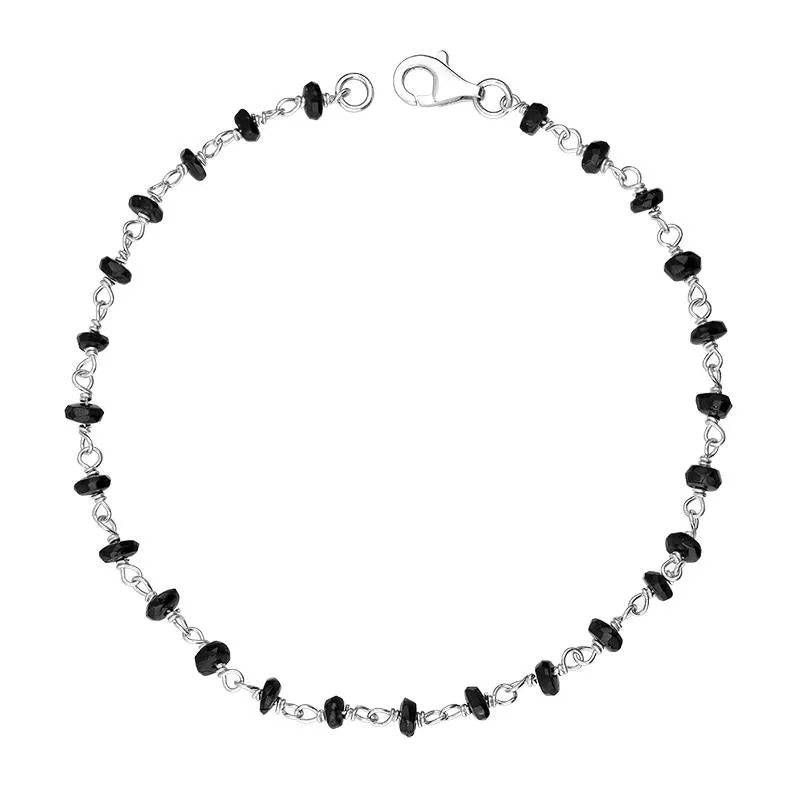 Sterling Silver Whitby Jet Bead Chain Bracelet sold by Jura Watches