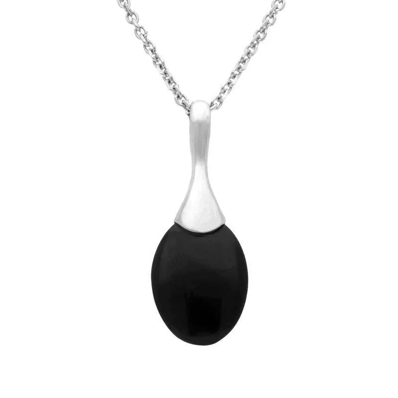 Sterling Silver Whitby Jet Pear Shaped Capped Necklace sold by Jura Watches