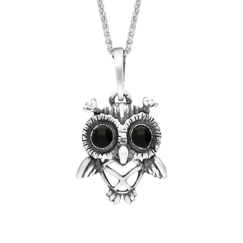 Sterling Silver Whitby Jet Small Owl Necklace sold by Jura Watches