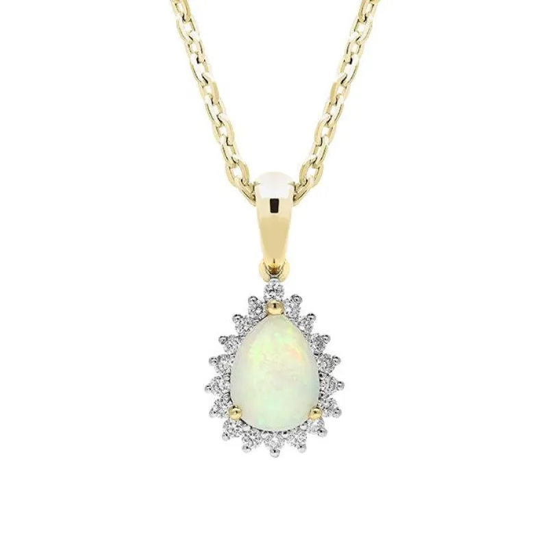 18ct Yellow Gold Opal and Diamond Pear Cluster Necklace sold by Jura Watches