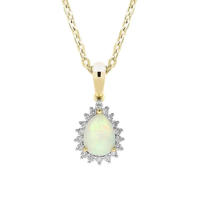 18ct Yellow Gold Opal and Diamond Pear Cluster Necklace sold by Jura Watches