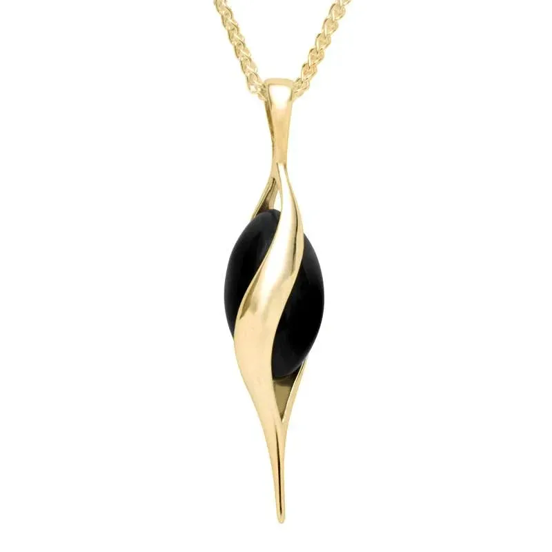 9ct Yellow Gold Whitby Jet Single Bead Twist Necklace sold by Jura Watches