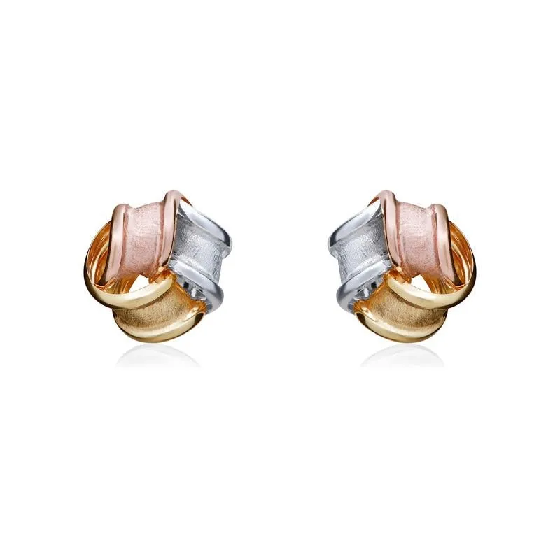 9ct Brushed Yellow, White and Rose Gold 7mm Knot Stud Earrings sold by Jura Watches