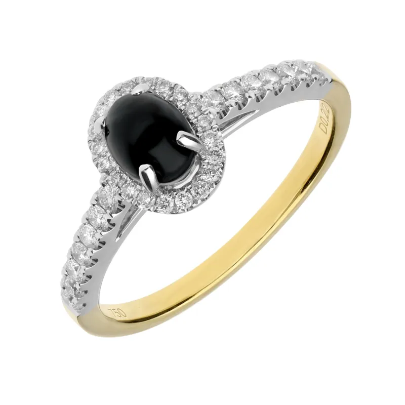 18ct Yellow Gold Whitby Jet Diamond Oval Ring sold by Jura Watches