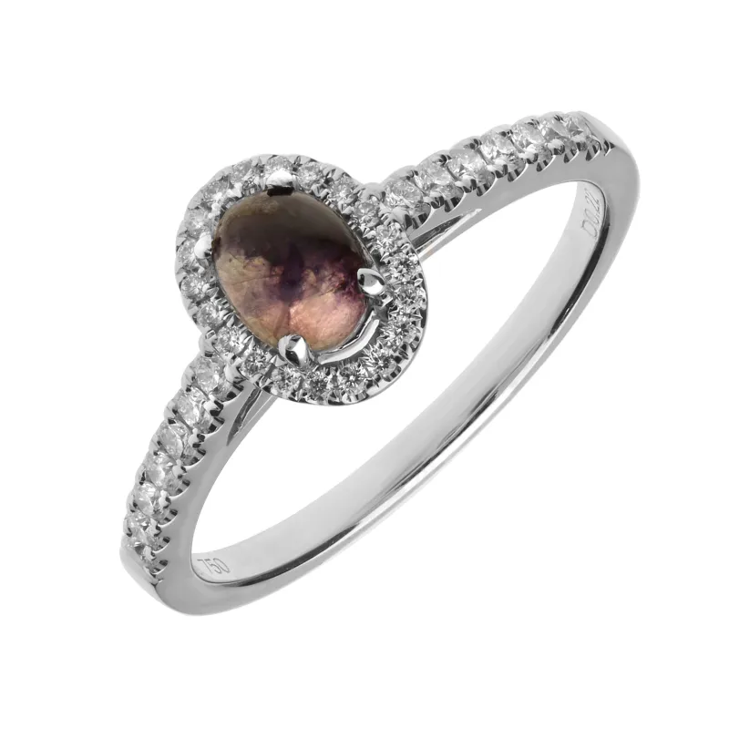 18ct White Gold Blue John Diamond Oval Ring sold by Jura Watches