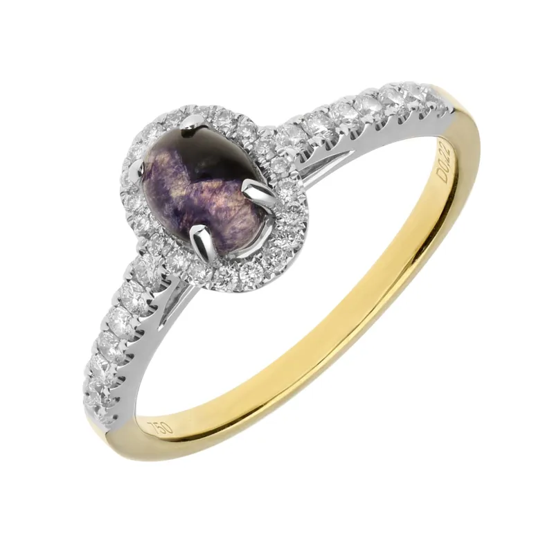 18ct Yellow Gold Blue John Diamond Oval Ring sold by Jura Watches